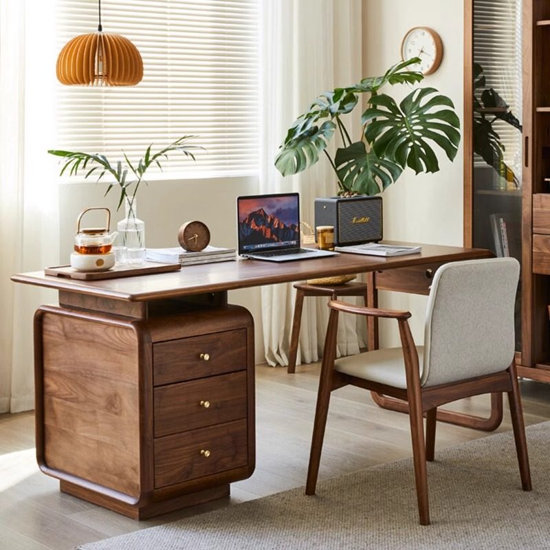 新中式书桌写字桌电脑桌2026新款高端胡桃木实木书房办公桌老板桌