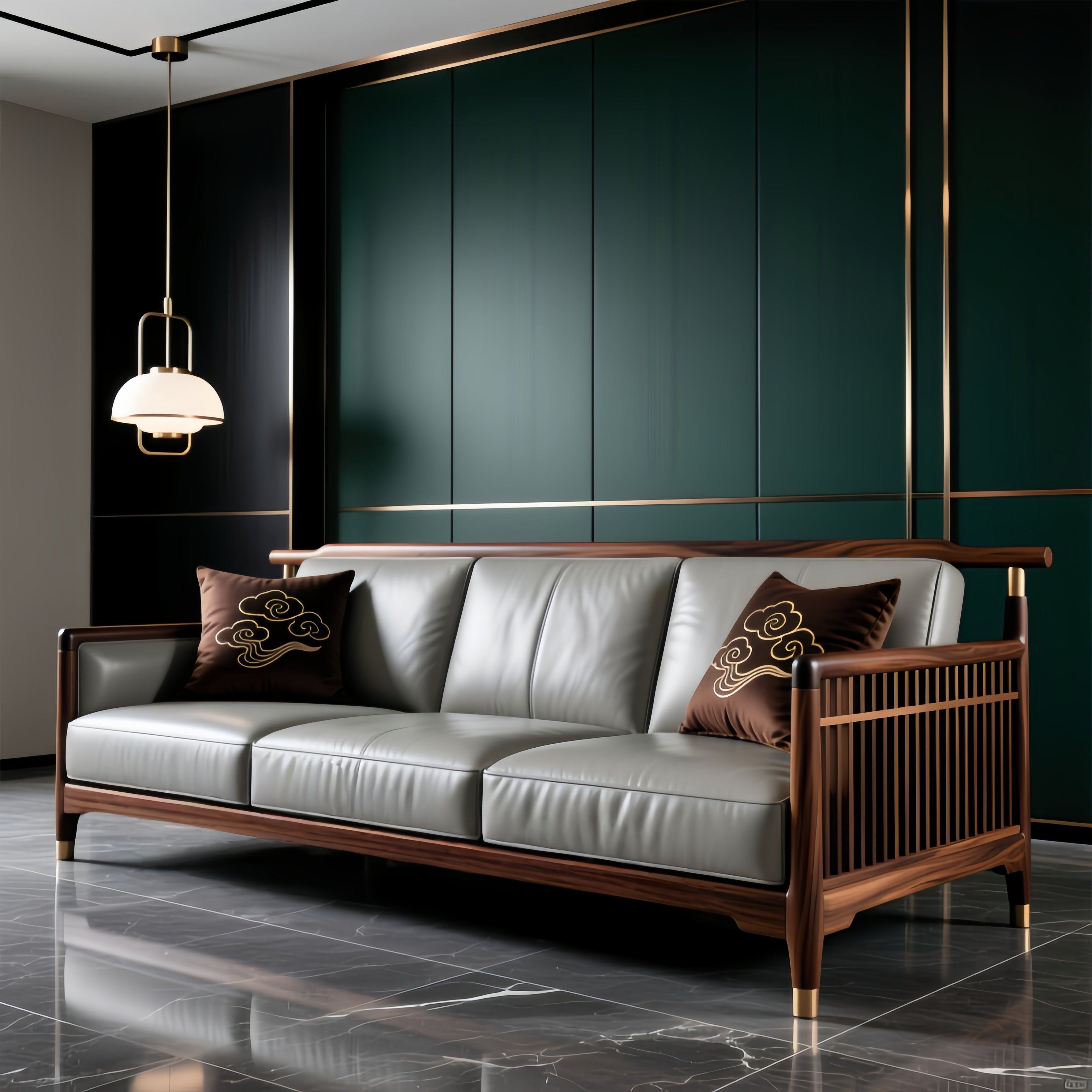 新中式黑胡桃木直排沙发