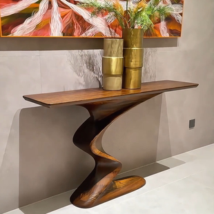 新中式玄关台实木禅意迎客松玄关桌乌金木入户靠墙异形供桌条案