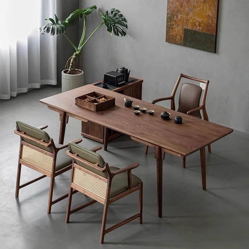 北美黑胡桃木茶桌椅组合新中式大板桌现代简约客厅家用阳台泡茶桌