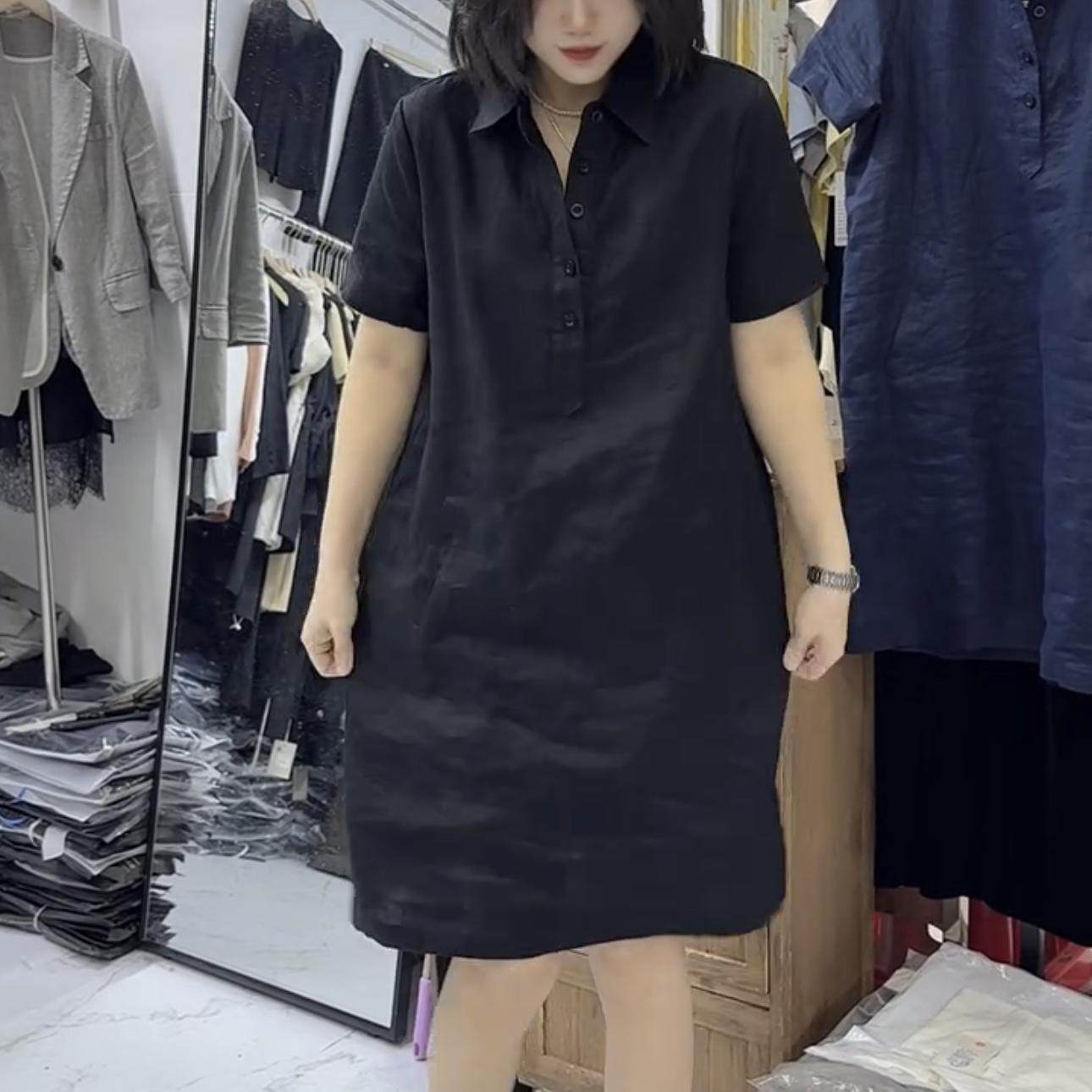 时尚连衣裙爆款2025夏季新款宽松遮肉显瘦短袖休闲气质衬衫裙子女