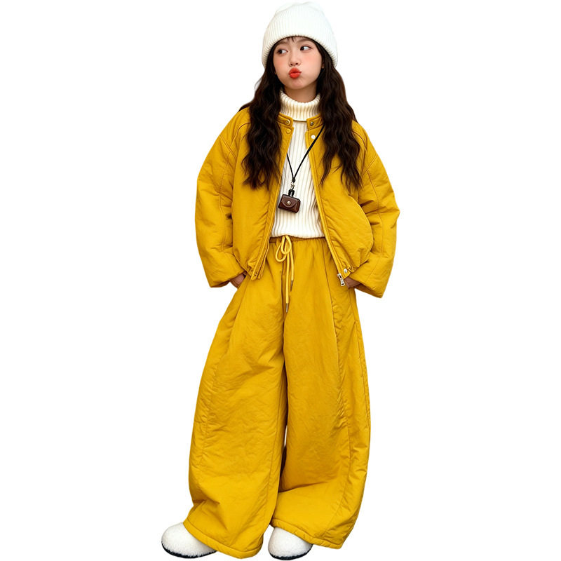 女童冬季加厚棉服套装韩版时尚立领棉衣外套宽松阔腿裤保暖两件套,童装/婴儿装/亲子装,儿童运动套装,淘宝优惠券,粉丝福利购,淘宝优惠卷