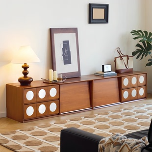 实木组合电视柜复古客厅家用地柜收纳储物柜一体法式落地电视机柜