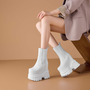 16厘米cm公分超高跟女鞋真皮短靴恨天高单鞋真皮厚底内增高马丁靴