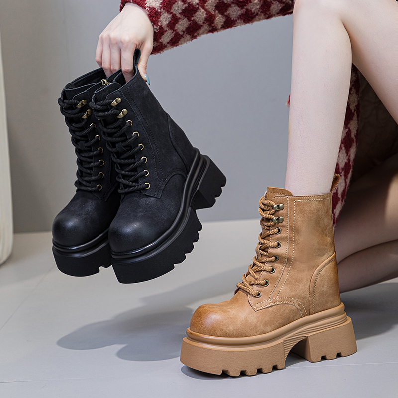 震地王女靴厚底粗高跟马丁靴短靴