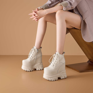 16厘米cm公分超高跟女鞋真皮短靴小个子单鞋真皮厚底内增高马丁靴