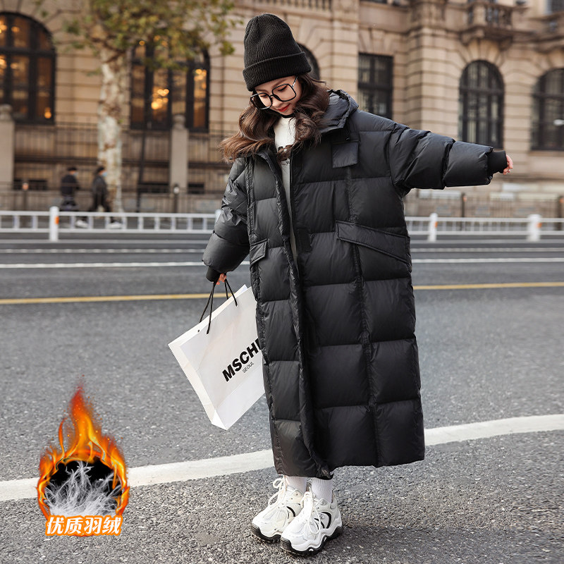 女童羽绒服冬季2025新款女大童洋气白鸭绒超长过膝大被子外套冬装