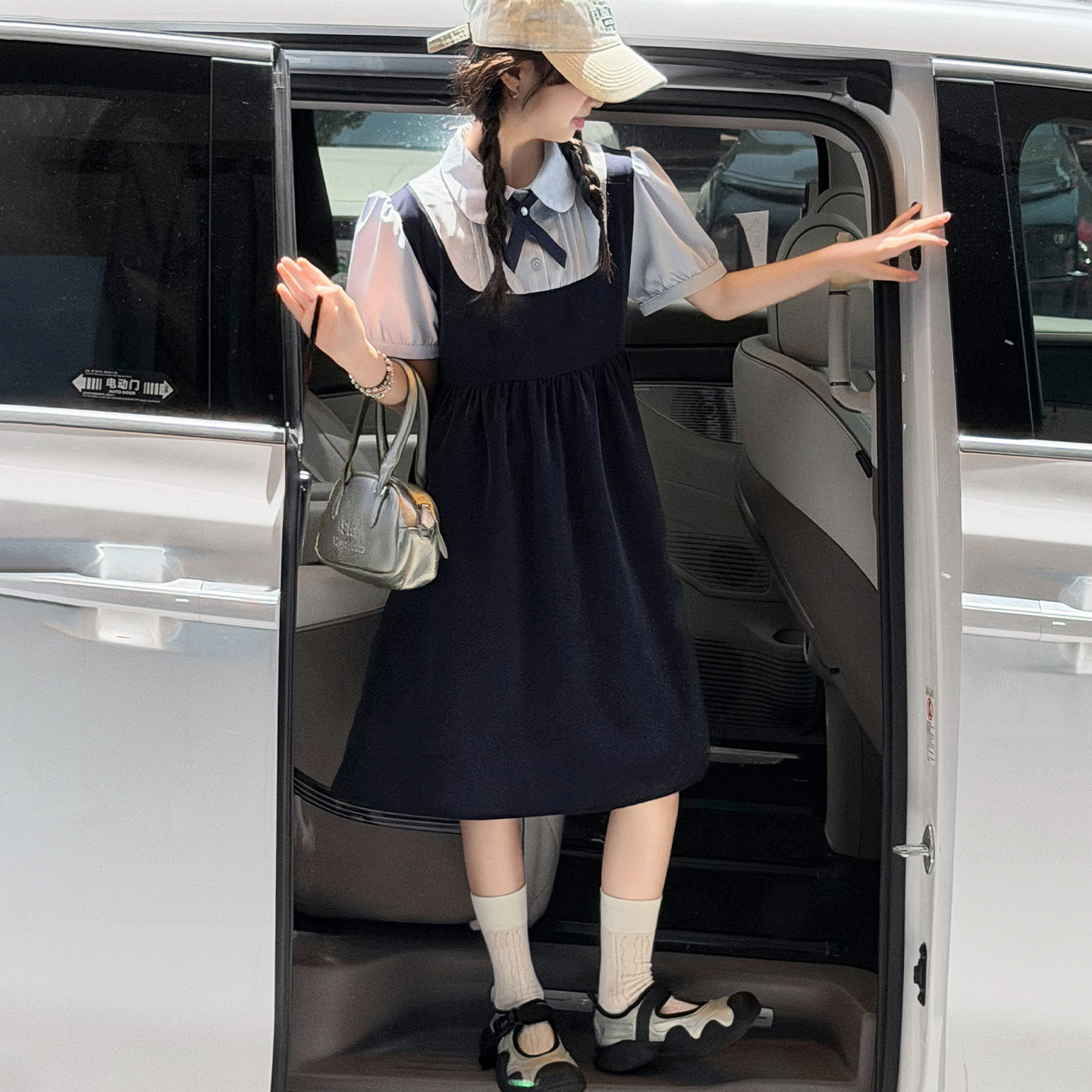 女童夏季学院风假两件甜美连衣裙