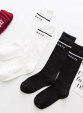 黑色小腿袜子女长筒ins学院风街头外穿百搭秋季复古运动打球跑步