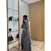 半裙套装 NancyCavally专柜款 马甲 律动压褶背心式 精纺羊毛混纺