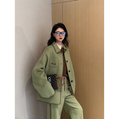 NancyCavally極简刺绣双面呢套装