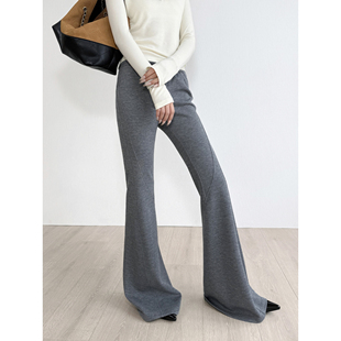 NancyCavally专柜款莹润细腻80支丝光羊毛 分割线条感运动微喇裤