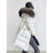 NancyCavally专柜款 高蓬松95白鹅绒 连帽银狐大毛领中长羽绒服