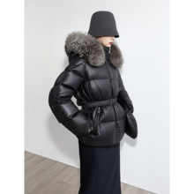 NancyCavally专柜款蓄热保暖95白鹅绒 蓬松银狐大毛领微廓羽绒服