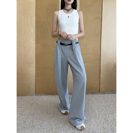 NancyCavally专柜款340克圈圈精梳棉 随性松弛感宽腰袢阔腿长裤