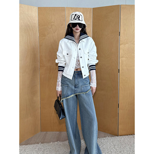 NancyCavally专柜重磅丹宁牛仔 海军风可拆领外套/短裙/长裙套装