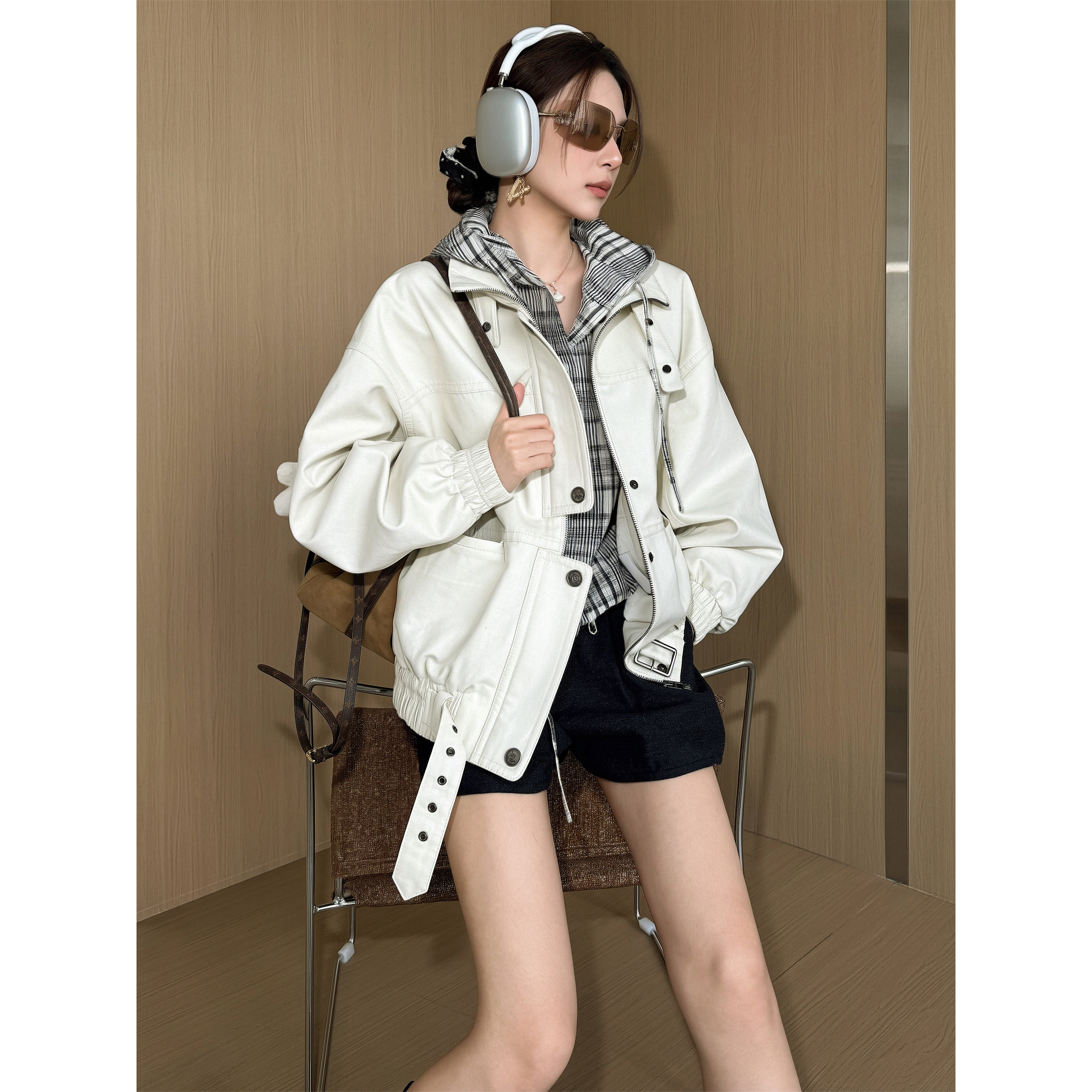 NancyCavally专柜款秋季神级单品 荃棉斜纹工装双叠门防风廓夹克