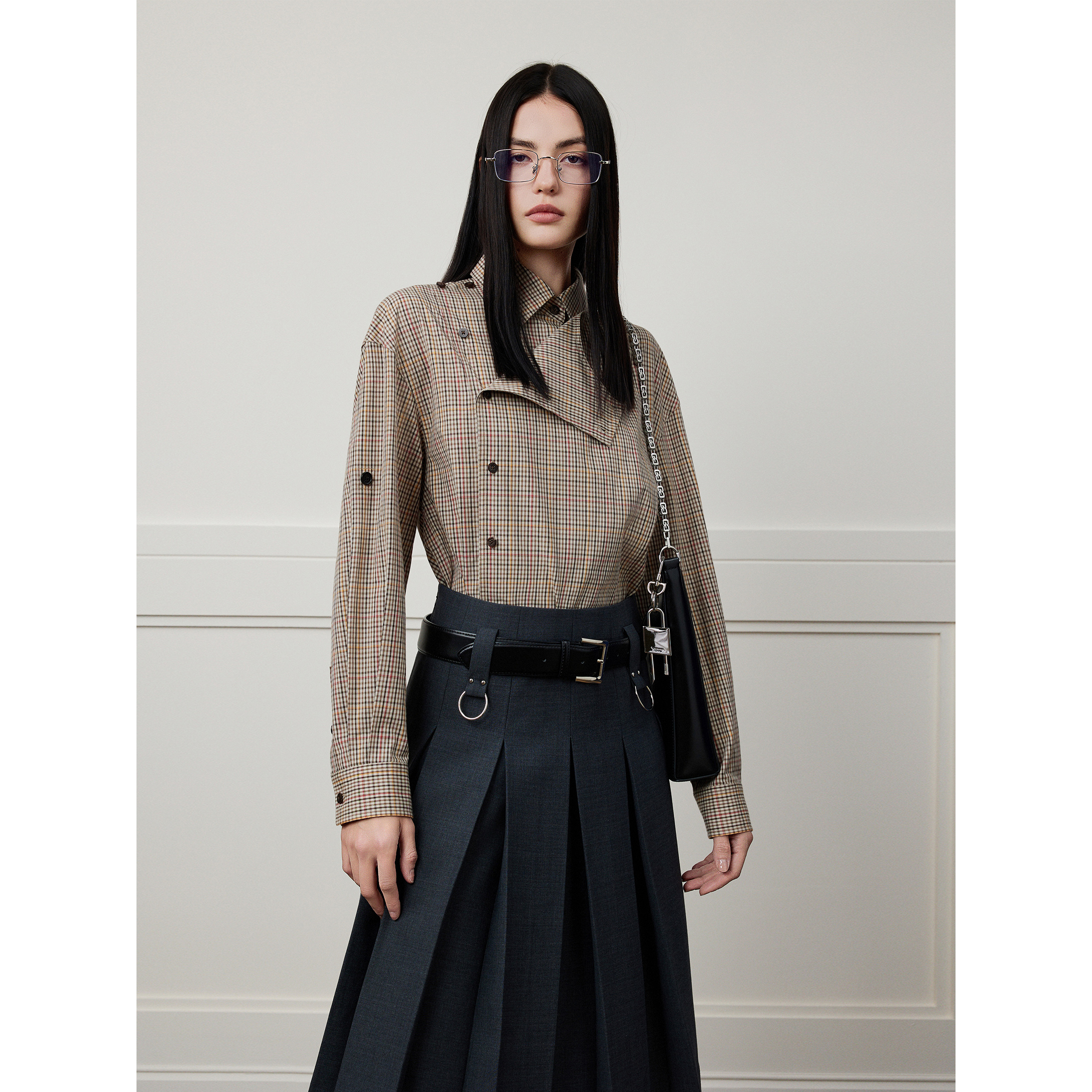 NancyCavally经典格纹双叠门衬衫