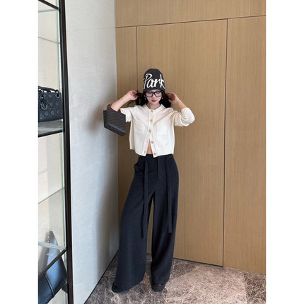 NancyCavally专柜款悬垂云感超细羊毛 简约高级感飘带阔腿长裤