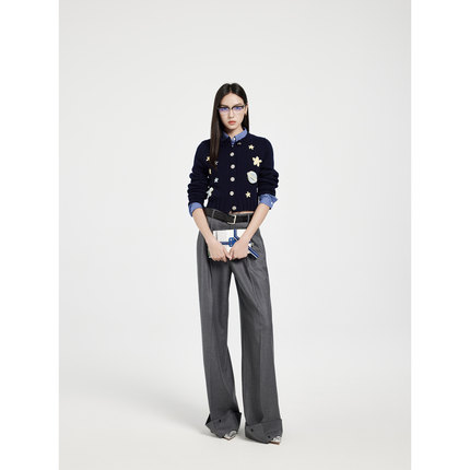 NancyCavally专柜款云柔感纯羊毛 彩色趣味星球手缝勾花针织开衫