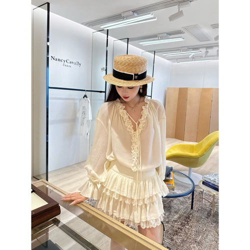 NancyCavally精致荷叶边衬衫套装