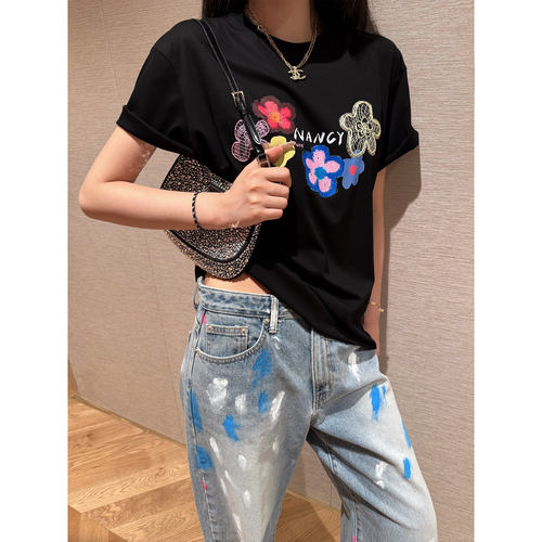 NancyCavally绚烂花朵印绣廓形T