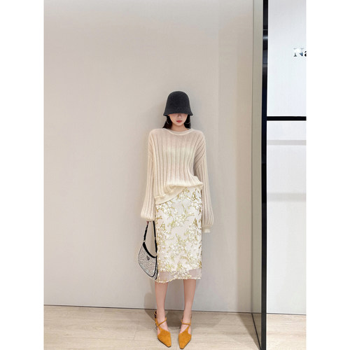 NancyCavally提花枝蔓花卉半身裙