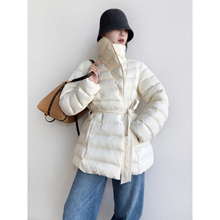 NancyCavally专柜款柔暖蓬松95白鹅绒 横向绗缝系带排骨式羽绒服