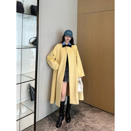 NancyCavally专柜款澳大利亚羊毛/羊绒  極简静奢风廓形毛呢大衣