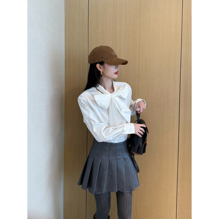 NancyCavally专柜款高密SUPIMA棉府绸 随性CHAO大蝴蝶结系带衬衫