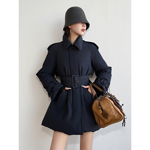 NancyCavally专柜款臻选云柔感95白鹅绒 战壕风衣式收腰A摆羽绒服