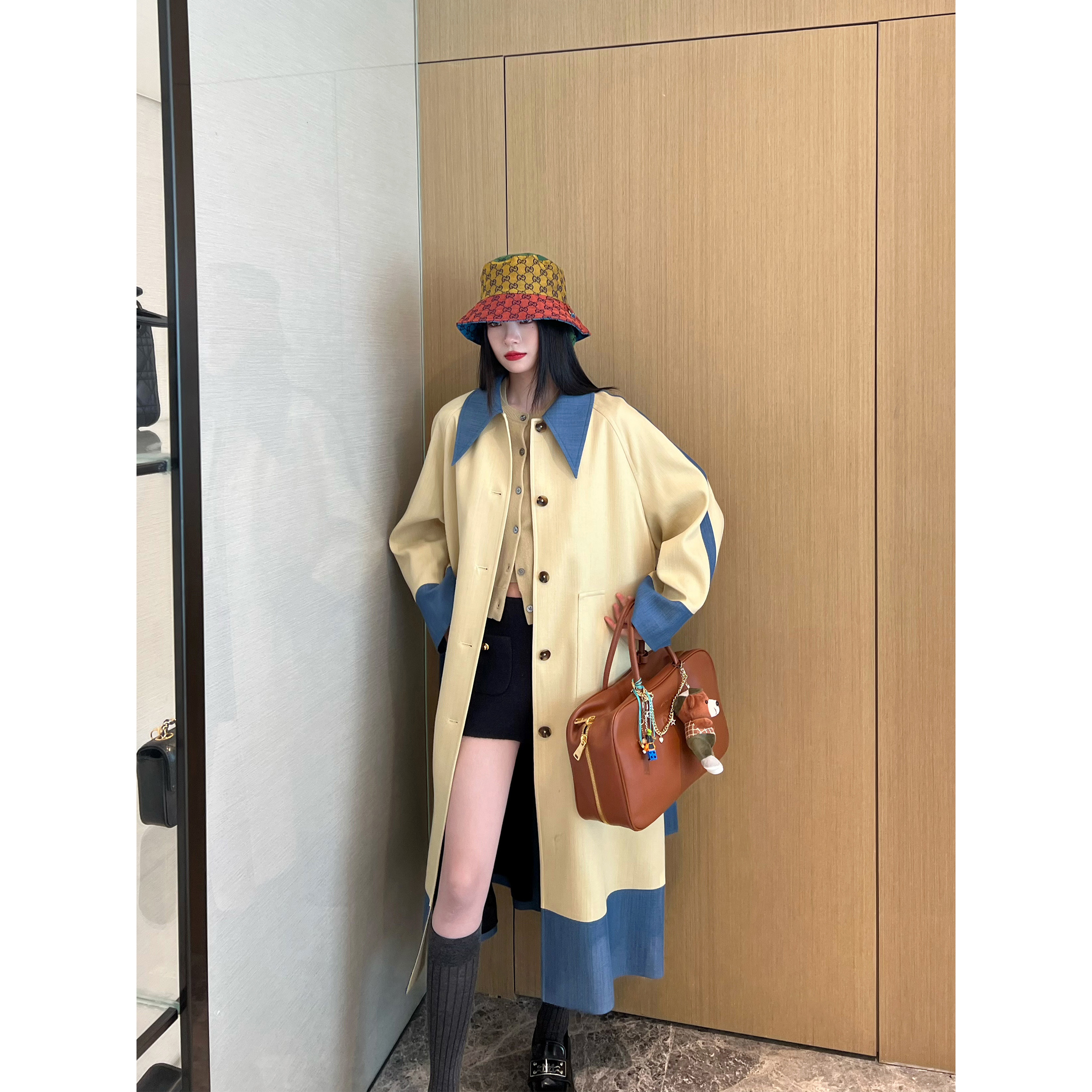 NancyCavally艺术氛围感拼色风衣