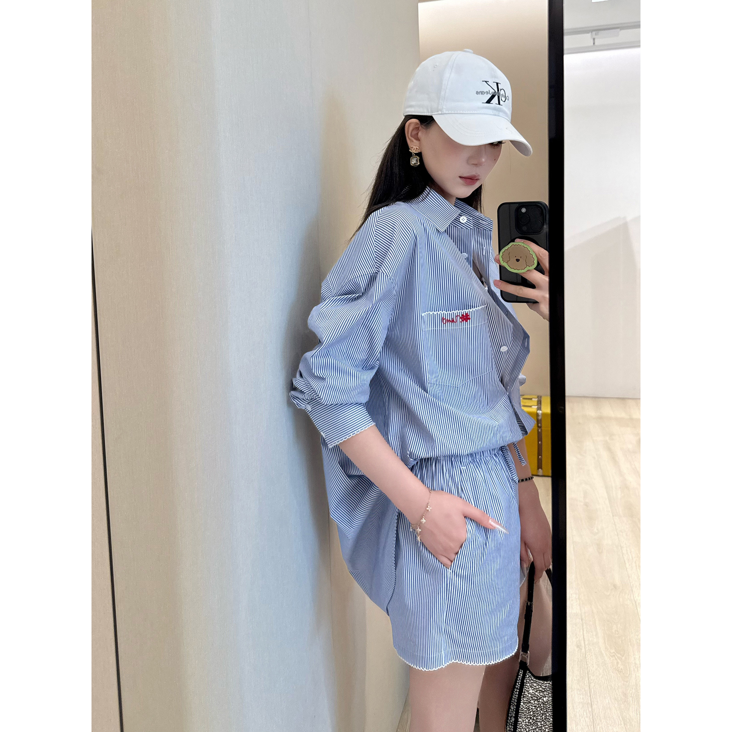 NancyCavally慵懒风条纹衬衫套装