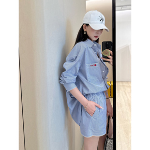 短裤 NancyCavally专柜款 吊带 慵懒风条纹衬衫 3件套 柔糯亲肤棉