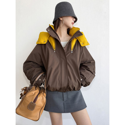 NancyCavally专柜款奢选蓄热max95白鹅绒 撞色机能飞行夹克羽绒服