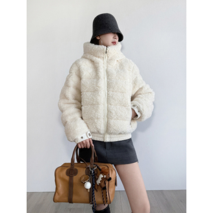 泰迪拼接短箱型羽绒服 95白鹅绒 NancyCavally专柜款 厚绒纯绵羊毛