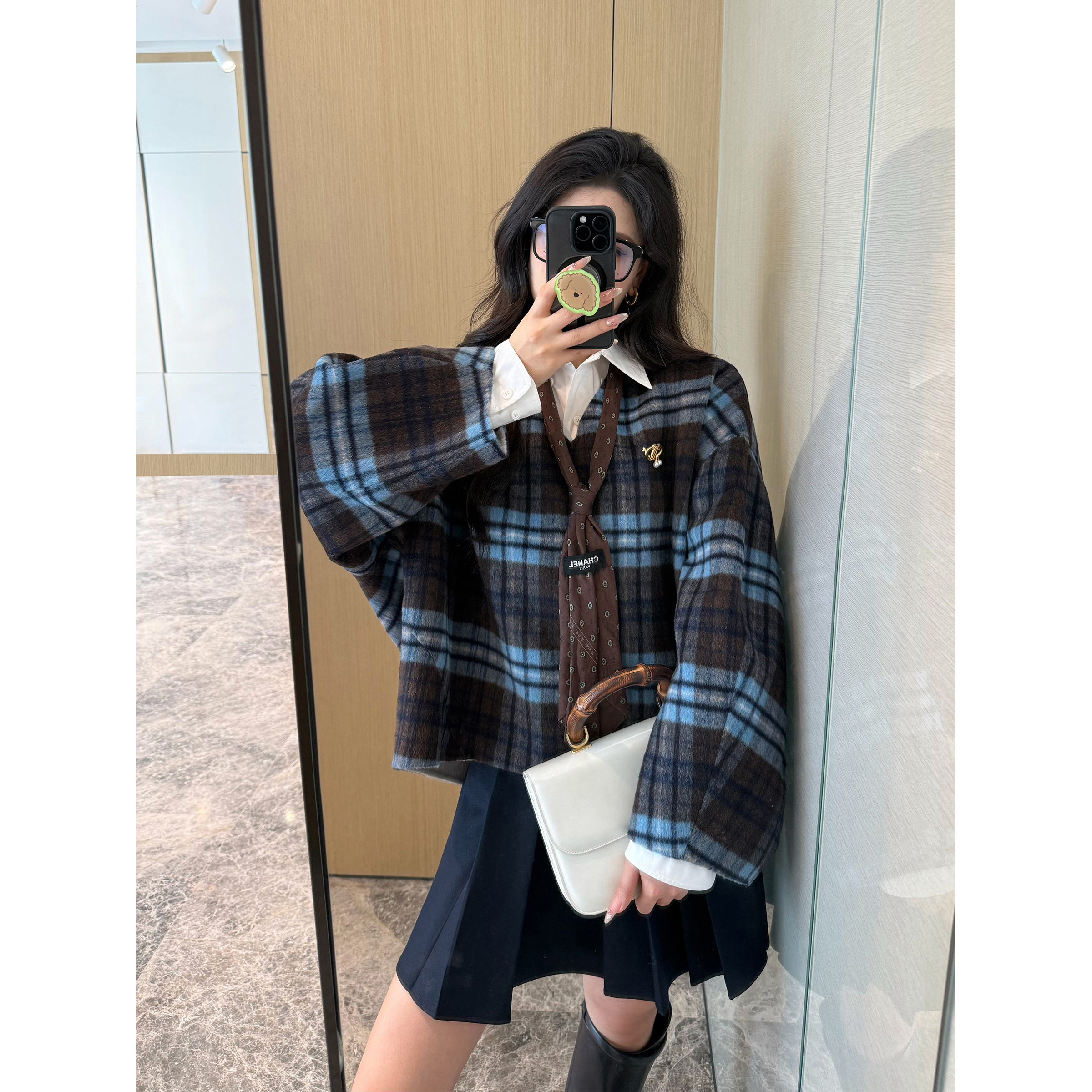 NancyCavally造型感毛呢围巾外套