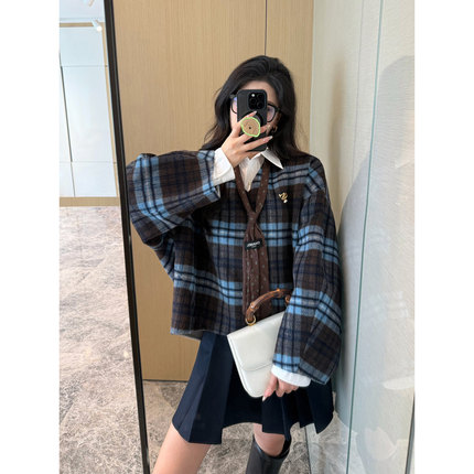 NancyCavally专柜款超细110S澳毛  造型感流苏围巾/V领双面呢外套