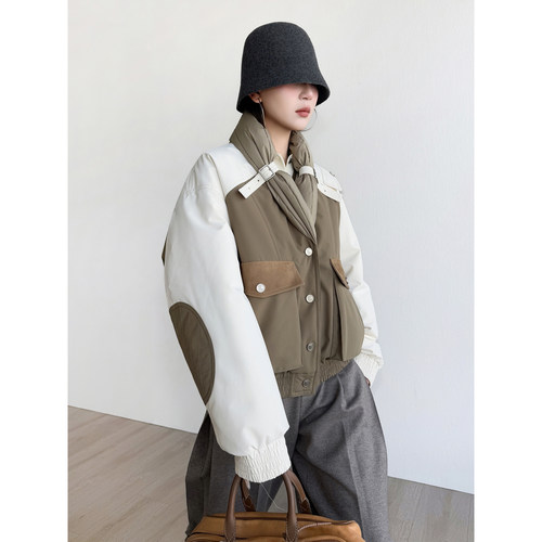 NancyCavally拼麂皮夹克羽绒服