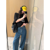 巨遮胯显腿长宽折边直筒牛仔裤 NancyCavally专柜款 优质软糯荃棉