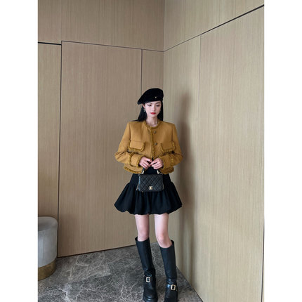 NancyCavally重磅天然高支亚麻 复古精致感流苏镶边小香短外套