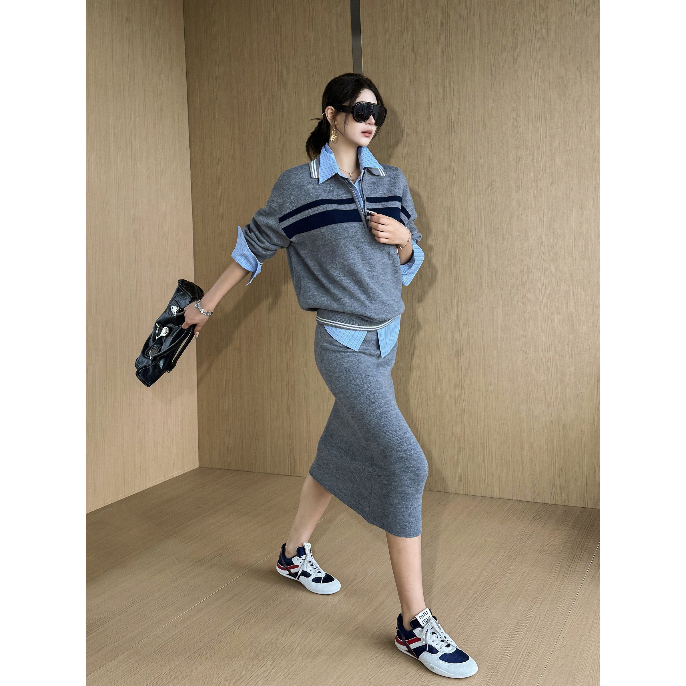 NancyCavally知识分子风针织套装图片