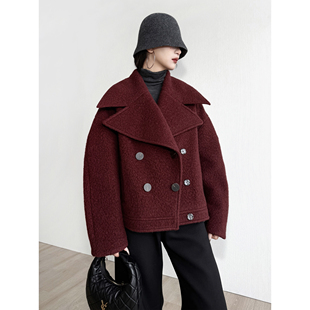 摩登前卫大翻领毛呢外套 骆马绒 NancyCavally专柜款 细腻精纺羊毛