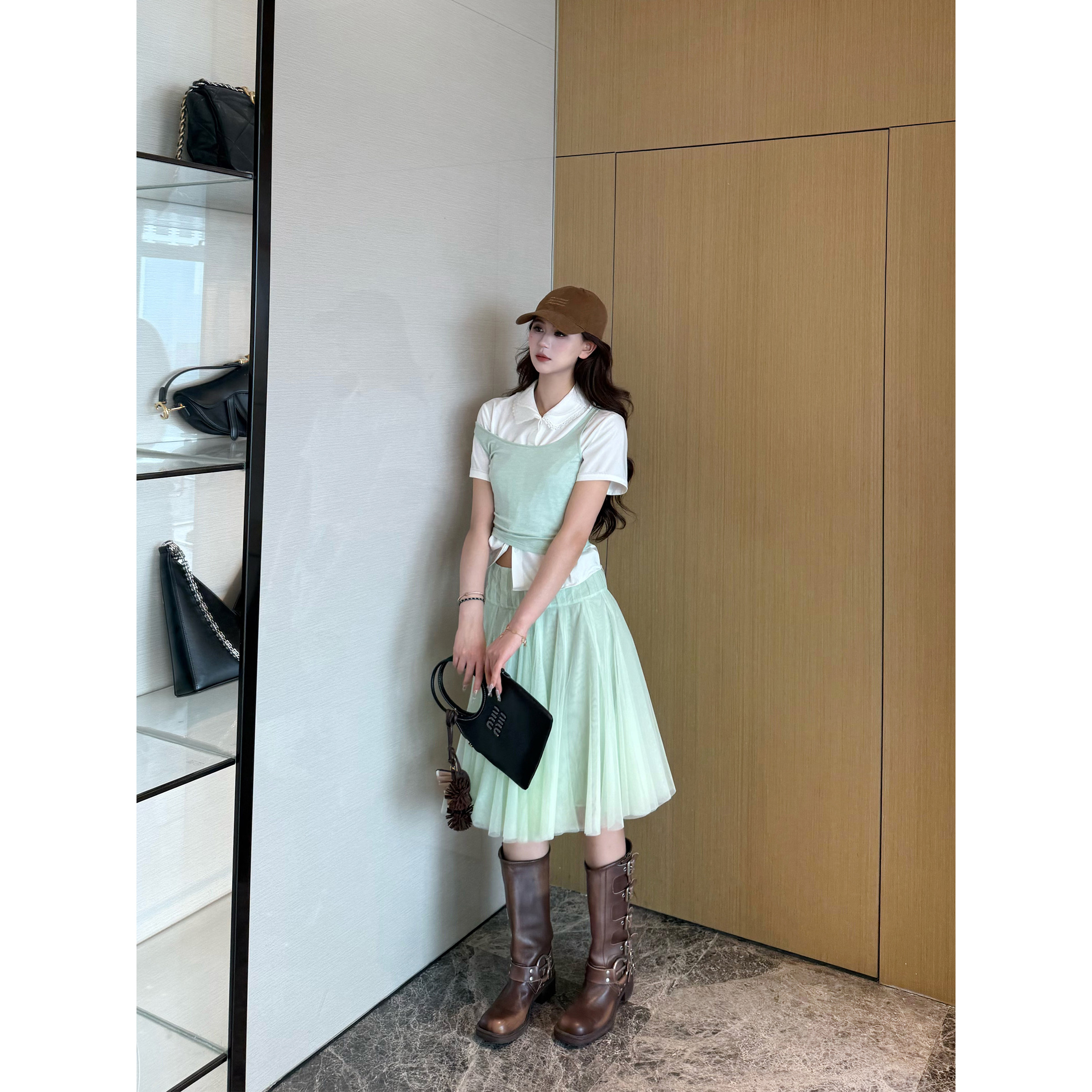 NancyCavally专柜款高密垂坠感多米网纱 薄雾轻盈少女风网纱伞裙