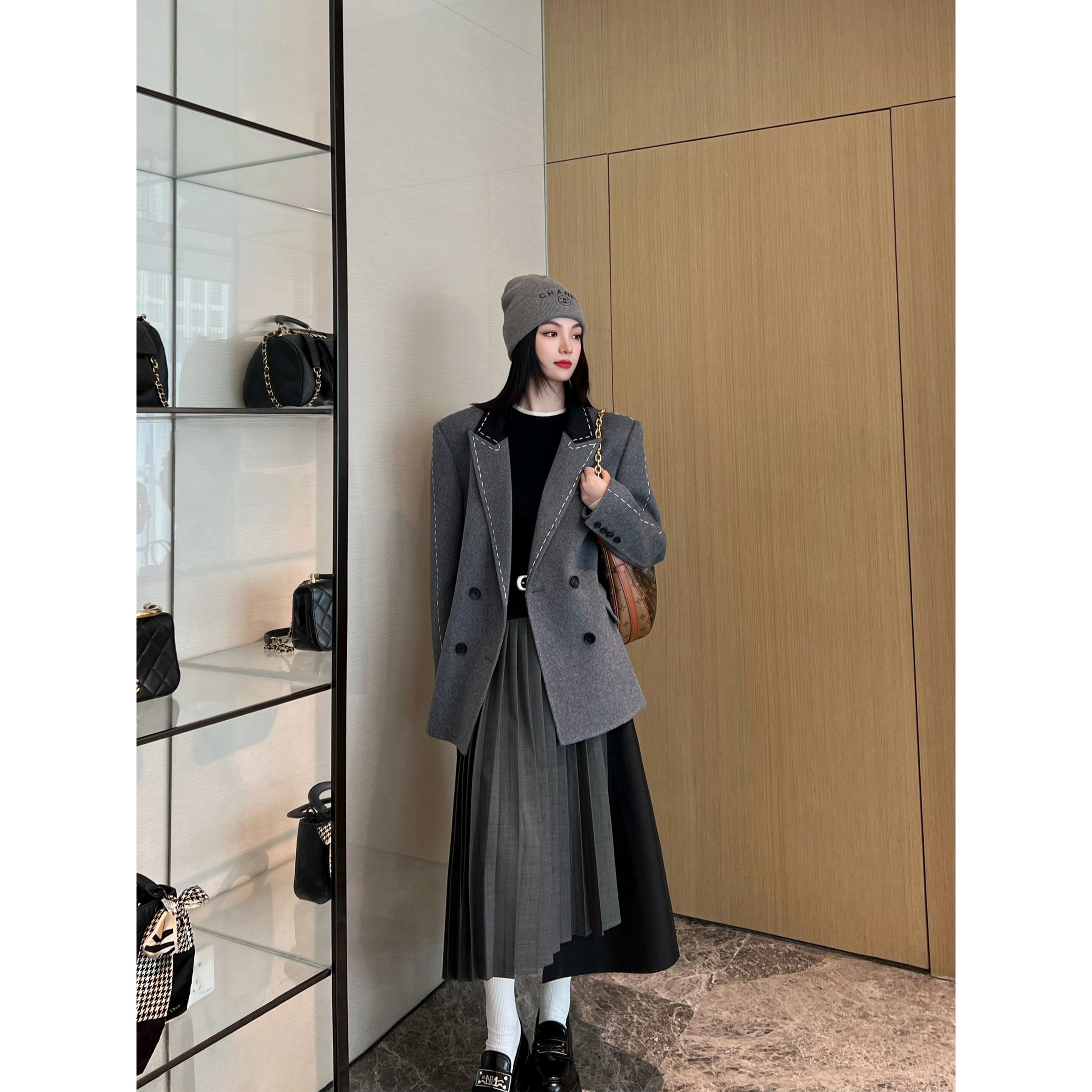 NancyCavally澳洲进口羊毛/羊绒 撞色枪驳领廓形双面呢西装式外套,女装/女士精品,毛呢外套,淘宝优惠券,粉丝福利购,淘宝优惠卷