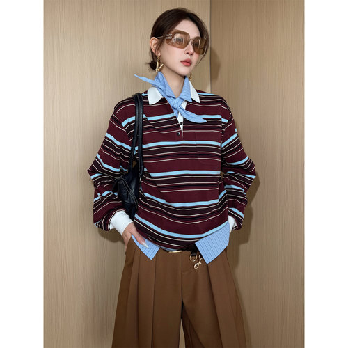 NancyCavally复古美式条纹polo衫
