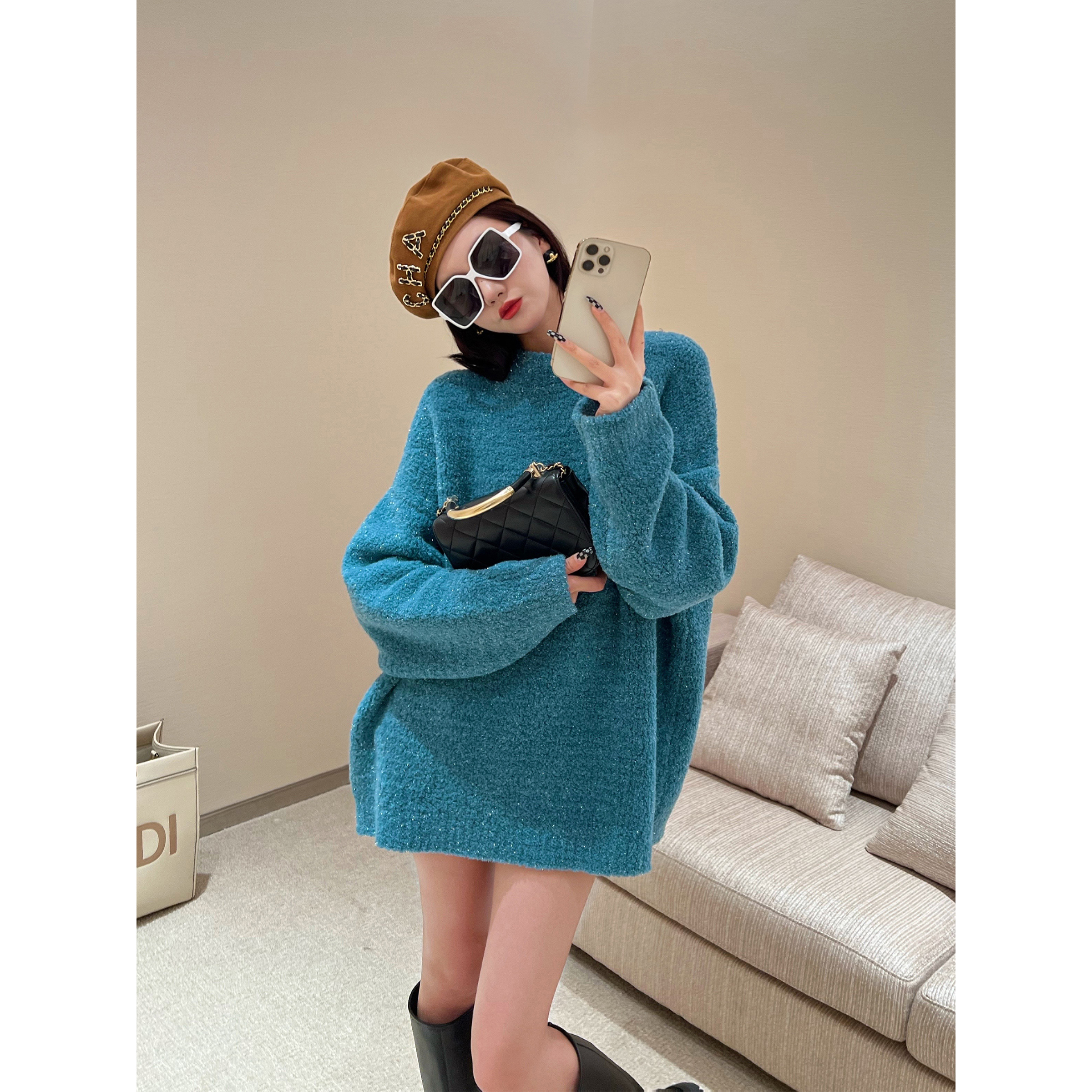 NancyCavally金银丝羊毛针织毛衣