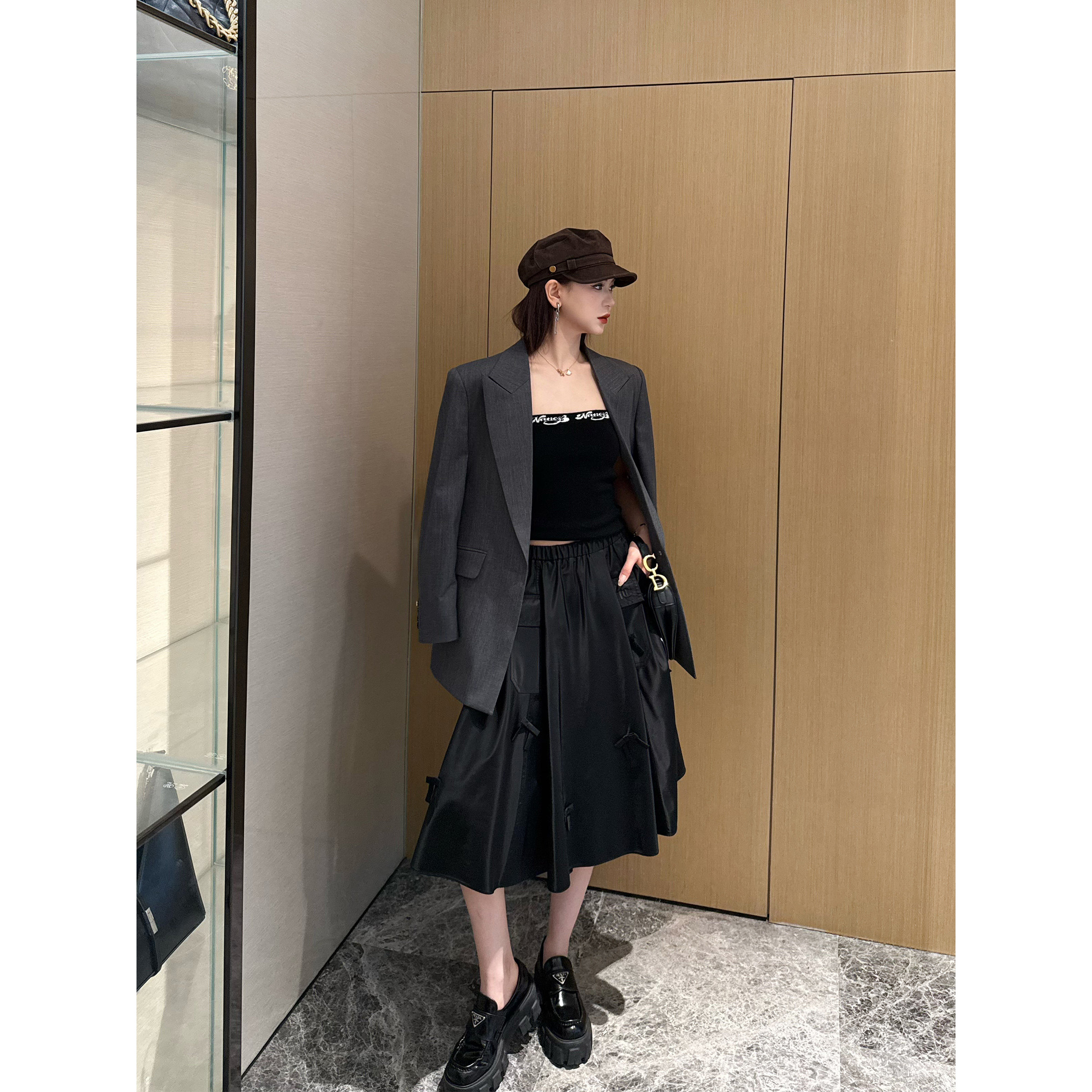 NancyCavally专柜款环保可再生尼龙 叛逆千金风立体蝴蝶结A摆伞裙