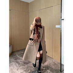 NancyCavally经典藏品 Gu*c1同源丝绒 拼接微弧袖廓形战袍呢大衣