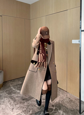 NancyCavally经典藏品 Gu*c1同源丝绒 拼接微弧袖廓形战袍呢大衣